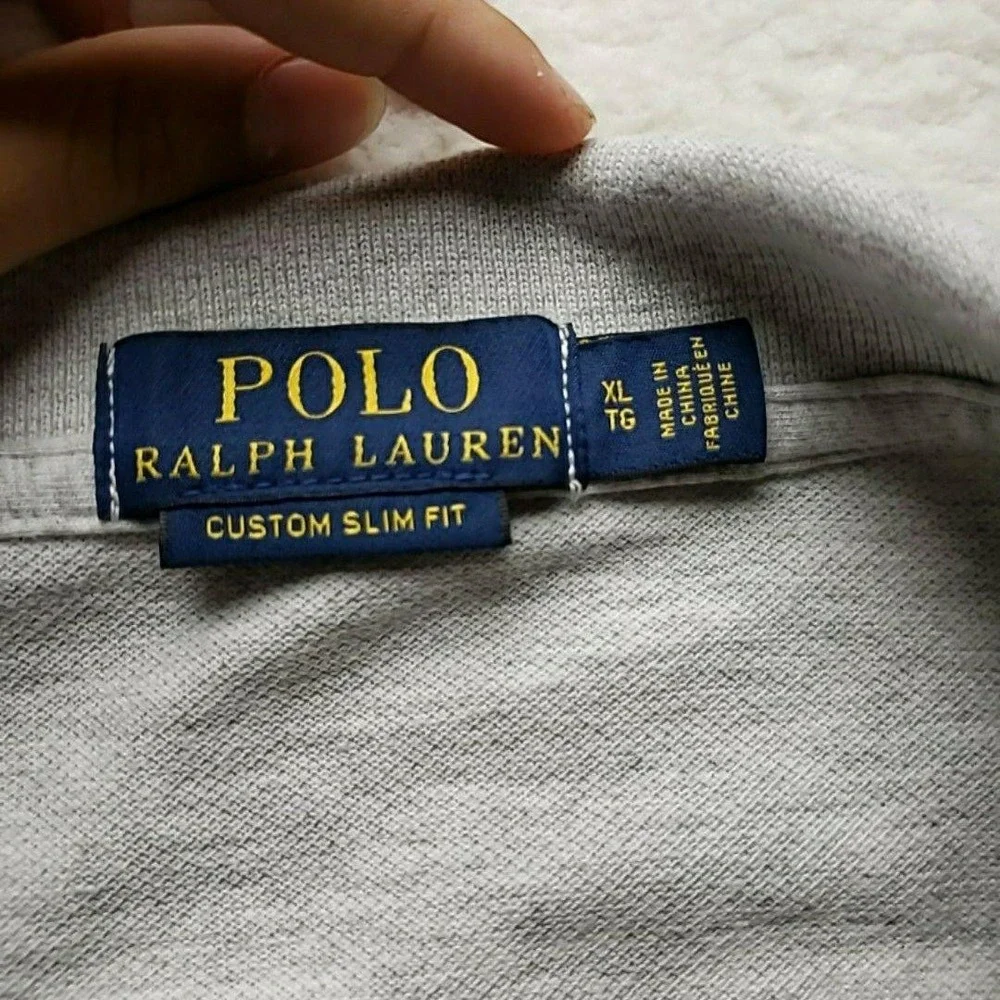 Polo Ralph Lauren Polo Shirt Mens XL Gray Cotton Knit Custom Slim Fit Logo Top